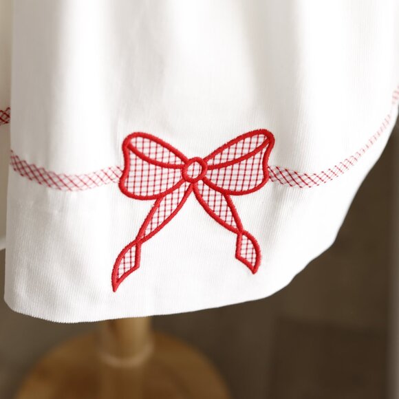 Girl's White Cotton Pin Wale Corduroy Bow Dress Red Trim Boutique Size 5 NWT - Picture 4 of 9